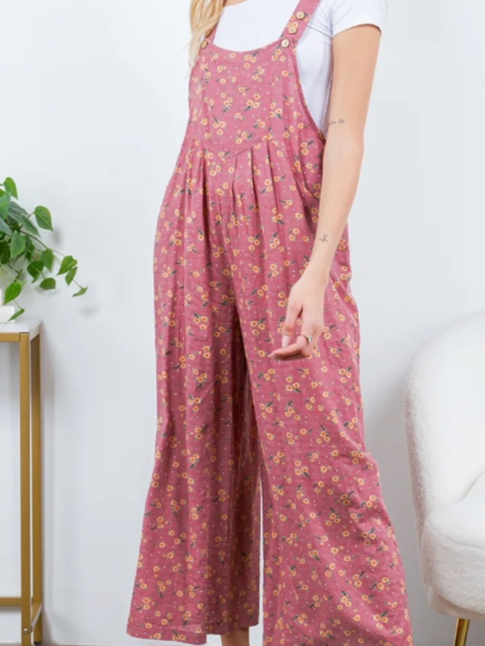 LA Soul crop wide leg mauve flower overall